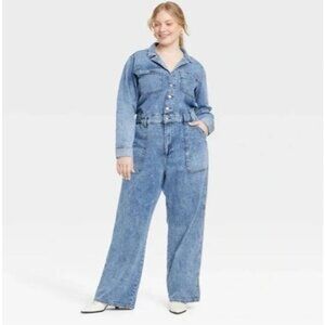 NEW Women's 16 Long Sleeve Utility Baggy Denim Jumpsuit Universal Thread 1813
